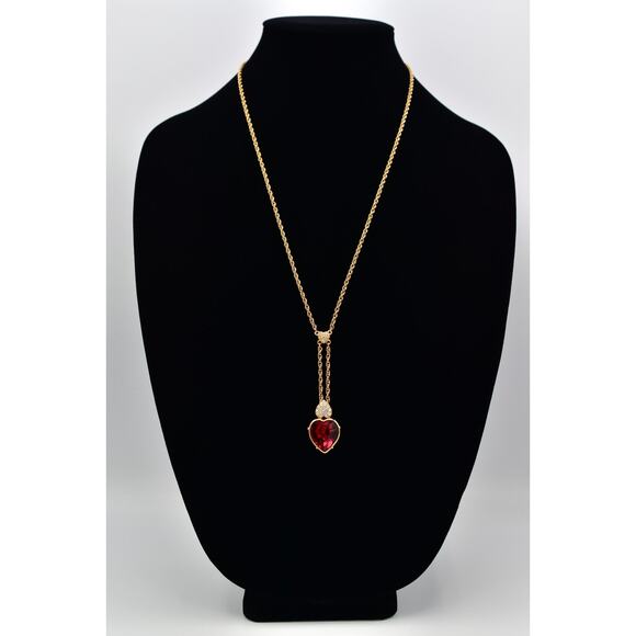 Swarovski Vintage Red Crystal Heart Necklace Rhinestone Gold Swan Signed BinBJ - Picture 3 of 12